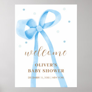 Poster Baby shower bleu simple Polka Dot Bow