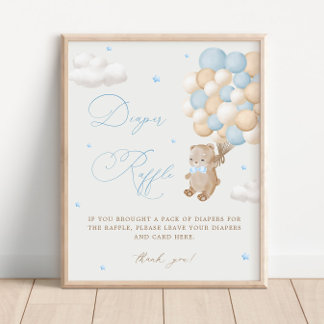 Poster Baby shower Bleu Teddy Bear Raffin