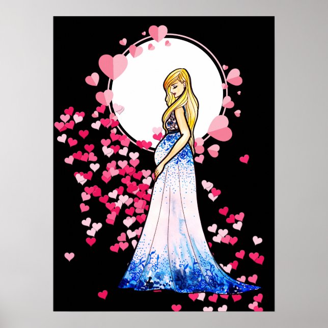 Poster Baby shower Blonde Lady en Maternité Robe longue (Devant)