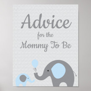 Poster Baby shower Blue Elephant Conseils pour maman SIGN