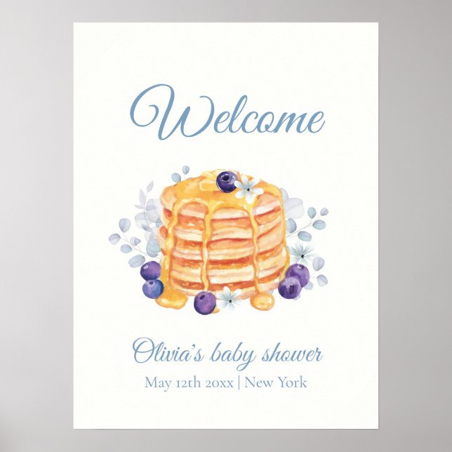 Poster Baby shower Blue Floral Blueberry Pancake Bienvenu (Devant)
