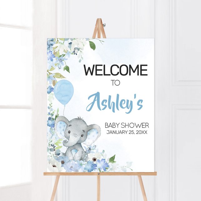 Poster Baby shower Blue Little Peanut Elephant Bienvenue (Blue Elephant Little Peanut Baby Shower Welcome Sign)