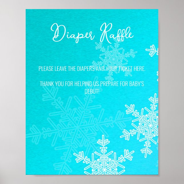 Poster Baby shower Blue Snowflakes Diaper Raffin Signal (Devant)