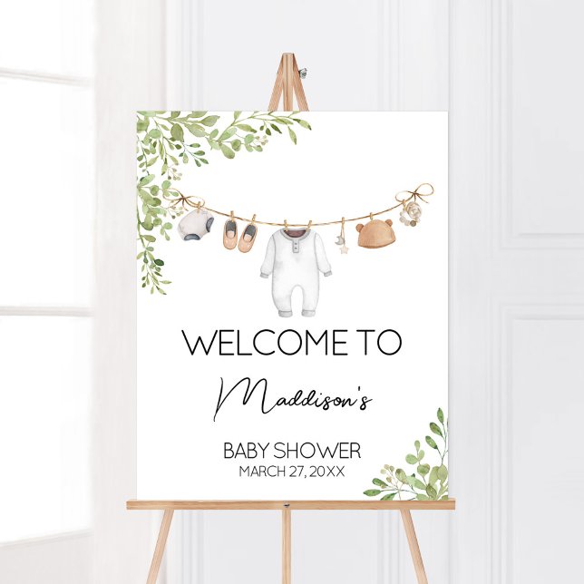 Poster Baby shower Boho Baby Clothes Bienvenue (A Sweet Little Baby Boho Baby Shower Welcome Sign)