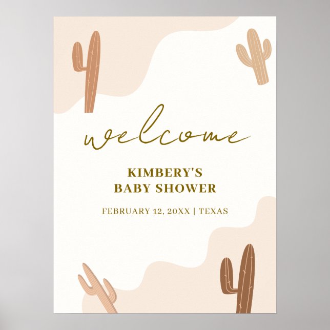 Poster Baby shower Boho Cactus neutre par sexe Bienvenue (Devant)