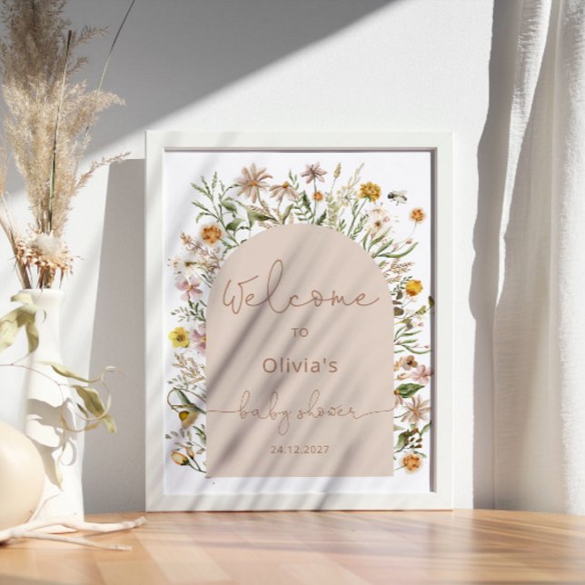 Poster Baby shower Boho Fleurs sauvages d'aquarelle (Créateur téléchargé)