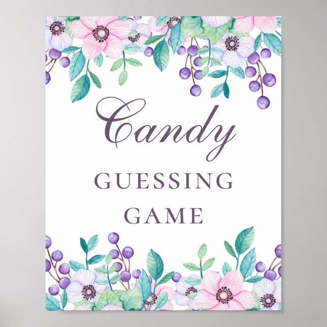 Poster Baby shower bonbon jeu de devinette. Devinez combi (Devant)
