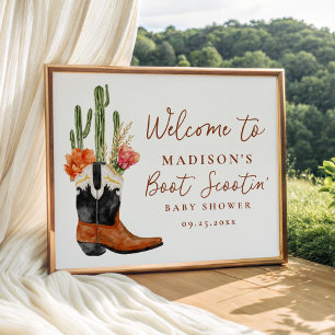 Poster Baby shower Boots Western Watercolor Bienvenue