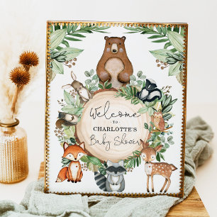Poster Baby shower Botanique Boisé Animaux Bienvenue