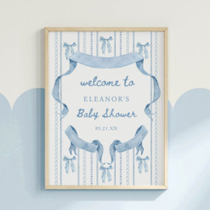 Poster Baby shower Bow Boy Bleu Bienvenue