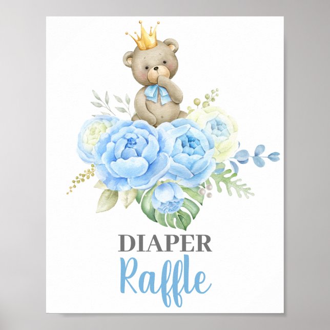 Poster Baby shower Boy Bear Diaper Signal de raffe (Devant)