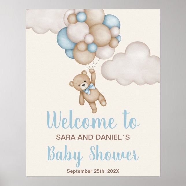 Poster Baby shower Boy Bear Panneau de bienvenue (Devant)