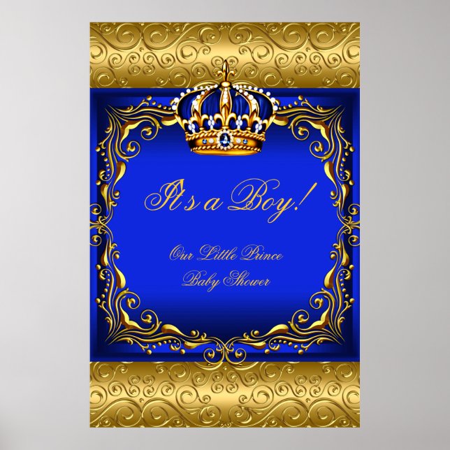 Poster Baby Shower Boy Blue Little Prince Crown (Vorne)