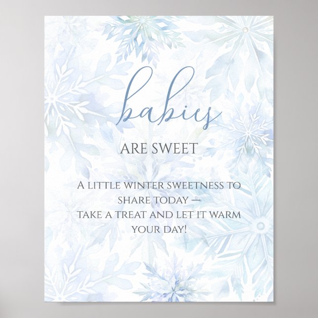 Poster Baby Shower Boy Blue Snowflake Babies are Sweet  (Devant)