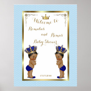 Poster Baby shower Boys TWINS, bleu, élégant,40x52 300pp