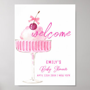 Poster Baby shower Brunch Champagne Cerise Rose Accueil
