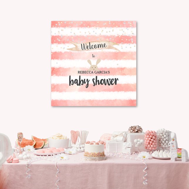Poster Baby shower Bunny Pink Blanc Aquarelle (Créateur téléchargé)