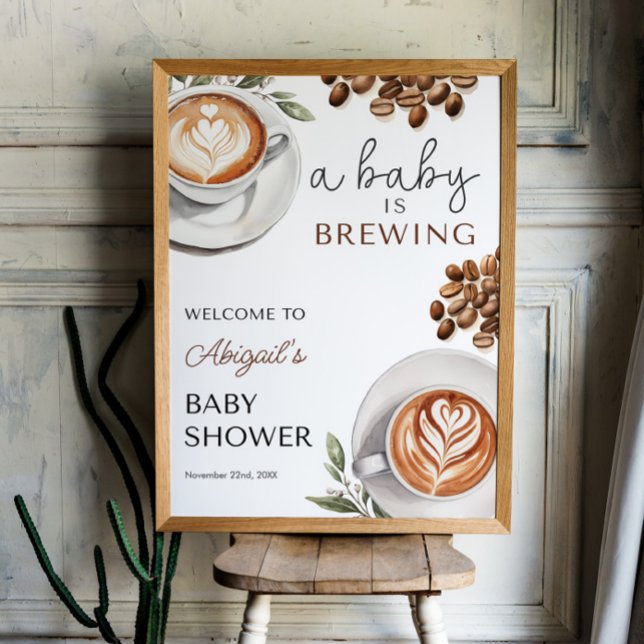 Poster Baby shower café Bienvenue - bébé brasse 18x24 (Coffee Baby Shower Welcome - Baby is Brewing 18x24 Poster)