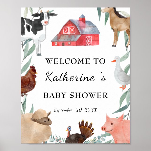 Poster Baby shower Campagnard Sur La Ferme Bienvenue (Devant)