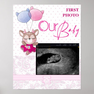 Poster Baby shower. Cerf de bébé rose