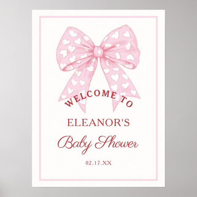 Poster Baby shower Chérie Bow Rose Bienvenue (Devant)