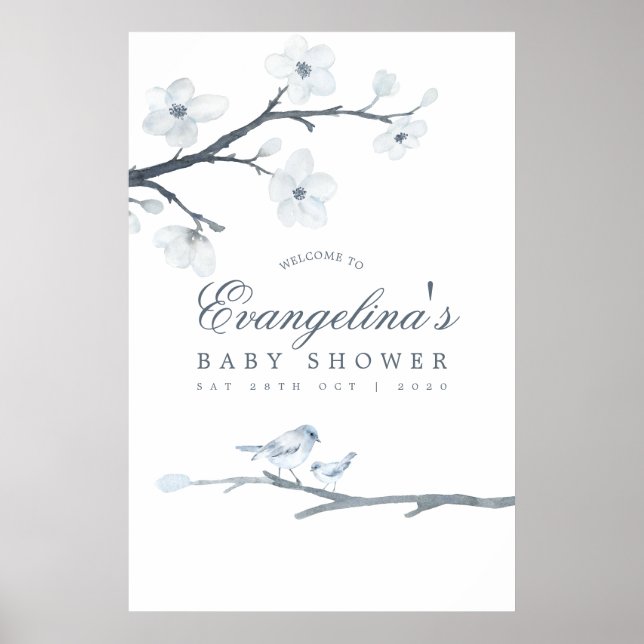 Poster Baby shower Cherry Blossoms Bienvenue (Devant)