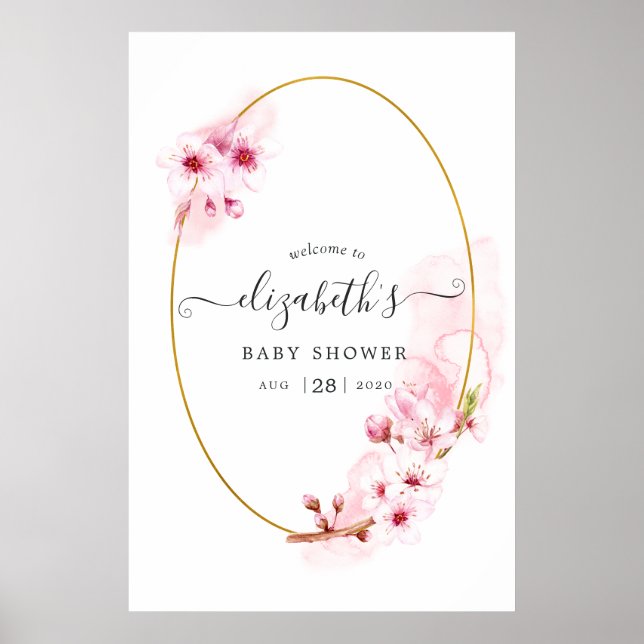 Poster Baby shower Cherry Blossoms Bienvenue (Devant)