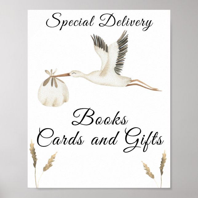 Poster baby-shower cigogne - livres, cartes et cadeaux (Devant)