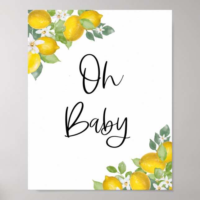 Poster Baby shower citron Oh Baby Sign (Devant)