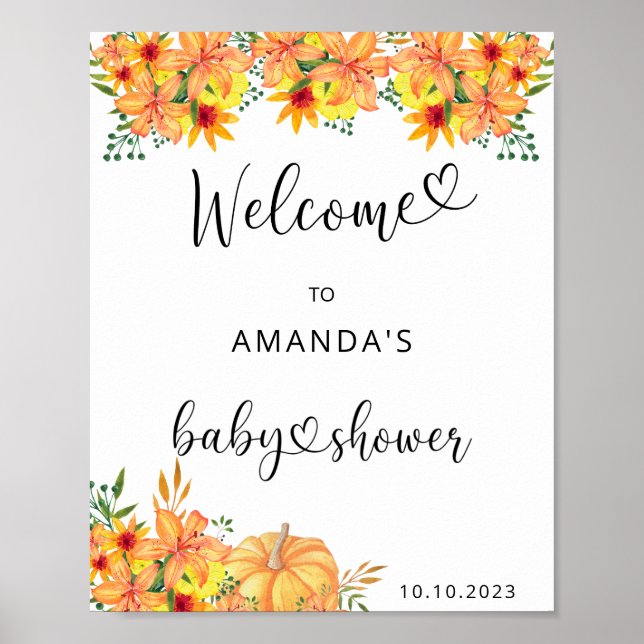 Poster Baby shower CITROUILLE aquarelle bienvenue (Devant)
