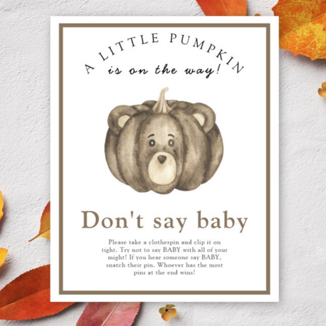 Poster Baby shower citrouille Aquarelle - Ne pas dire béb (Créateur téléchargé)