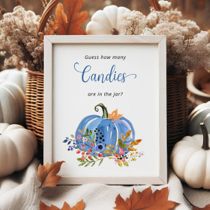 Poster Baby shower Citrouille bleu Devinez combien de bon