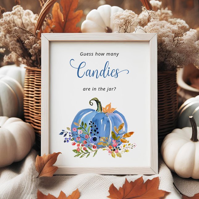 Poster Baby shower Citrouille bleu Devinez combien de bon (Créateur téléchargé)