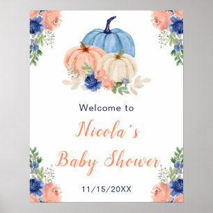Poster Baby shower Citrouille bleu et bleu marine