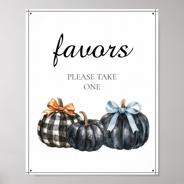 Poster Baby shower Citrouille d'aquarelle noir Favoriser (Devant)
