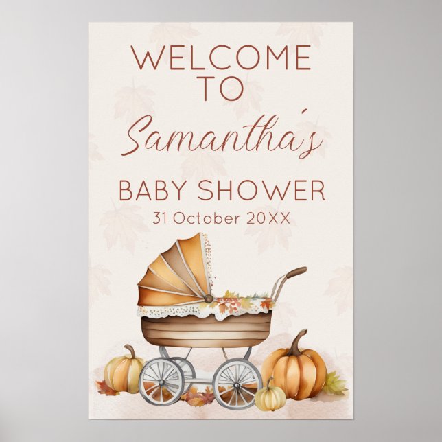 Poster Baby shower Citrouille d'automne aquarelle Bienven (Devant)