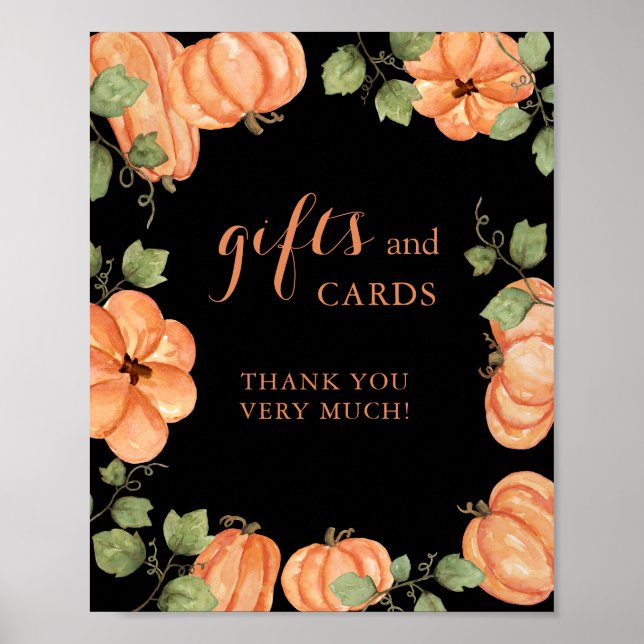 Poster Baby shower Citrouille de chute noire cadeaux et c (Devant)