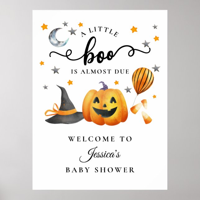 Poster Baby shower Citrouille de Little Boo Halloween Bie (Devant)