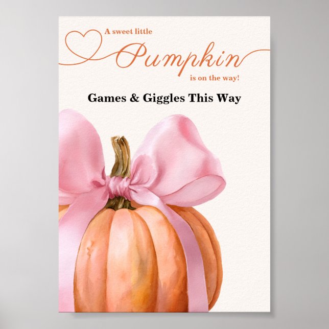 Poster Baby shower Citrouille Pink Bow "Jeux & Giggles (Devant)
