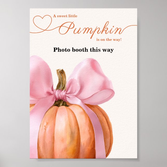 Poster Baby shower Citrouille Pink Bow "Photo Booth This  (Devant)