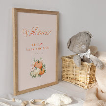 Baby shower Citrouille rose et orange Bienvenue