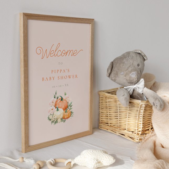 Poster Baby shower Citrouille rose et orange Bienvenue (Créateur téléchargé)