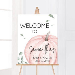 Poster Baby shower Citrouille rose minimaliste Accueil