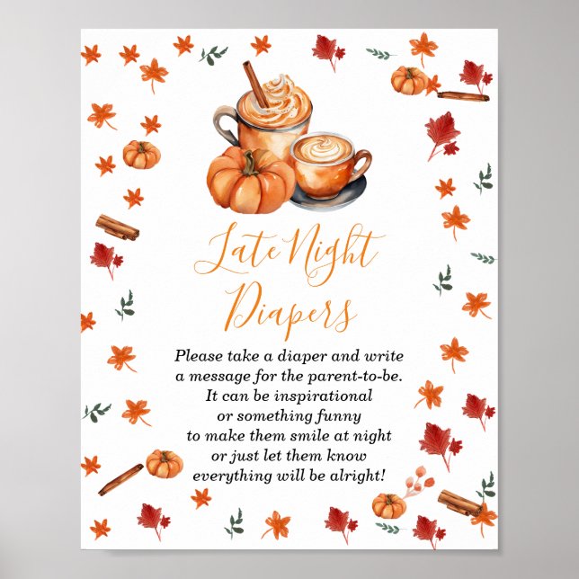 Poster Baby shower Citrouille Spice Café tard dans la nui (Devant)