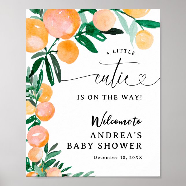 Poster Baby shower Citrus Orange Little Cutie sur le chem (Devant)