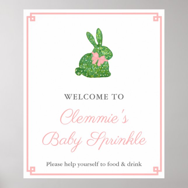 Poster Baby shower classique de lapin de Boxwood Bienvenu (Devant)