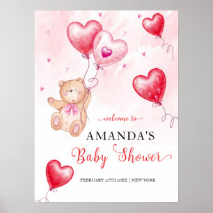 Poster Baby shower Coeur en peluche mignon Bienvenue