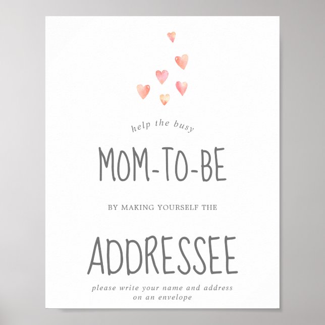 Poster Baby shower Coeurs aquarelle Adresse une enveloppe (Devant)
