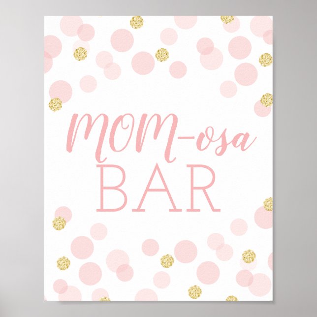 Poster Baby shower Confetti en or rose MOMosa Bar Mimosa (Devant)