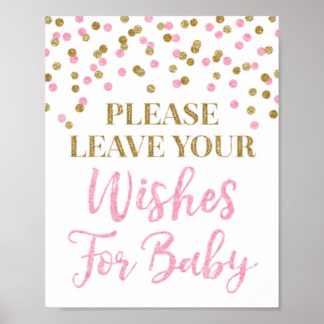 Poster Baby shower Confetti en or rose souhaits pour bébé (Devant)